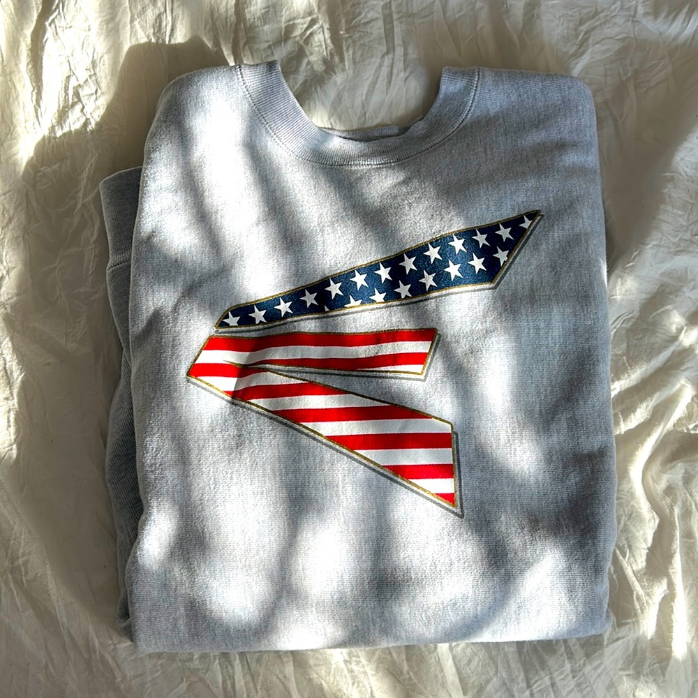 Easton red, white, and blue design with grey base crewneck
